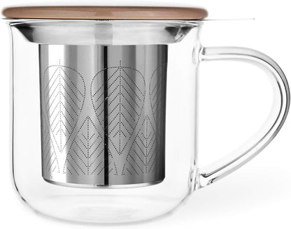 VIVA Minima Balance Glass Tea Cup with Infuser and Lid, 17oz, Clear Bamboo
