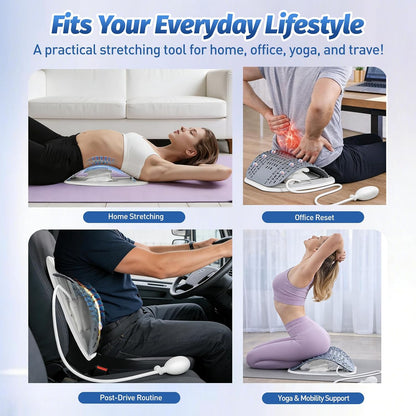 Back Stretcher for Lower Back, Pneumatic Adjustable Lumbar Support Board with 10 Magnets and 90 Massage Points, Daily Back Stretching Device for Home, Office, Yoga and Travel