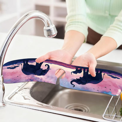 2Pcs Peonies Kitchen Sink Splash Guard Faucet Mat Vintage Florals Faucet Mat For Bathroom Kitchen 5.5x23.6In