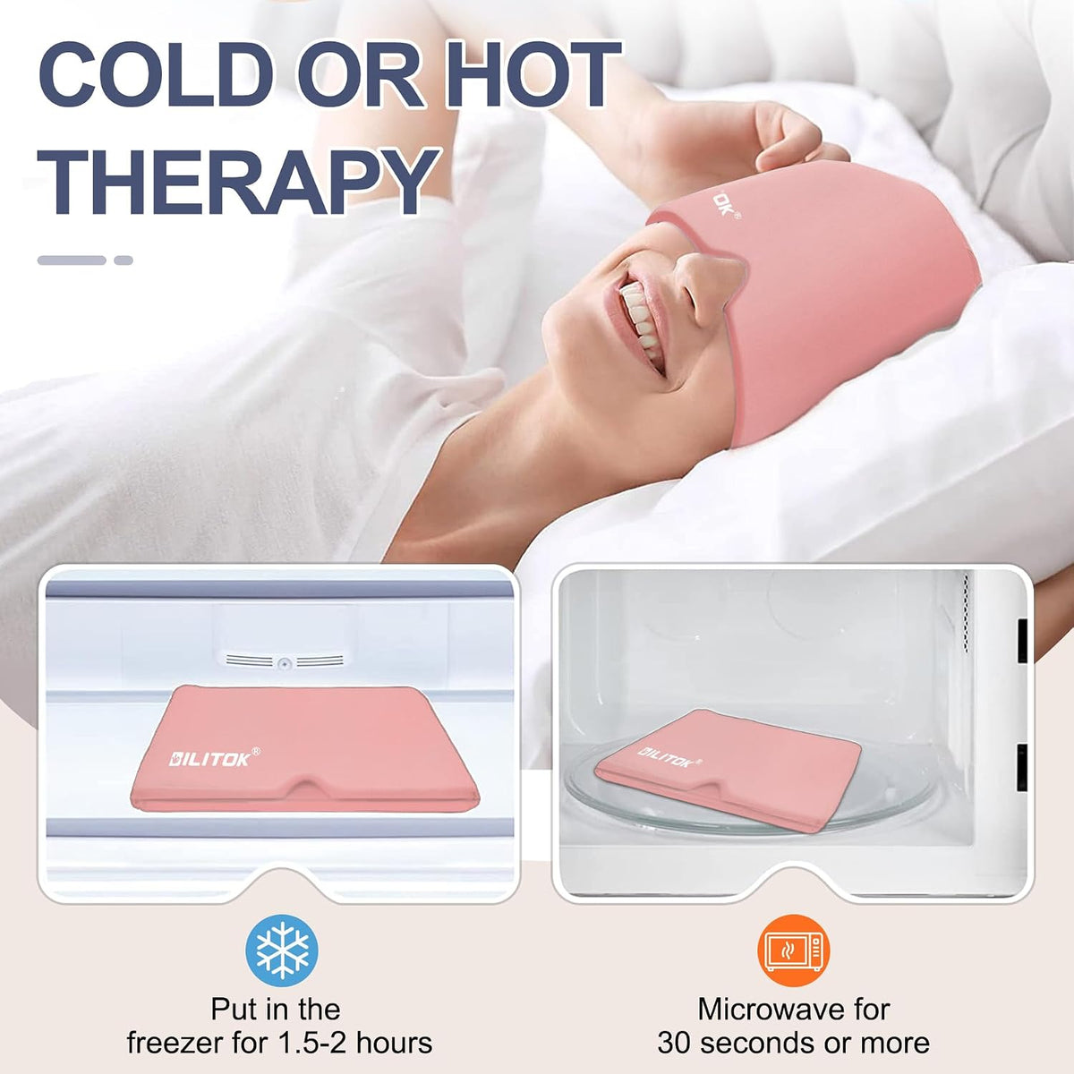 Migraine Headache Relief Cap, Gel Ice Head Wrap, Hot and Cold Therapy, Headache Eyes Mask for Sinus, Puffy Eyes, Tension and Stress Relief (Blue)