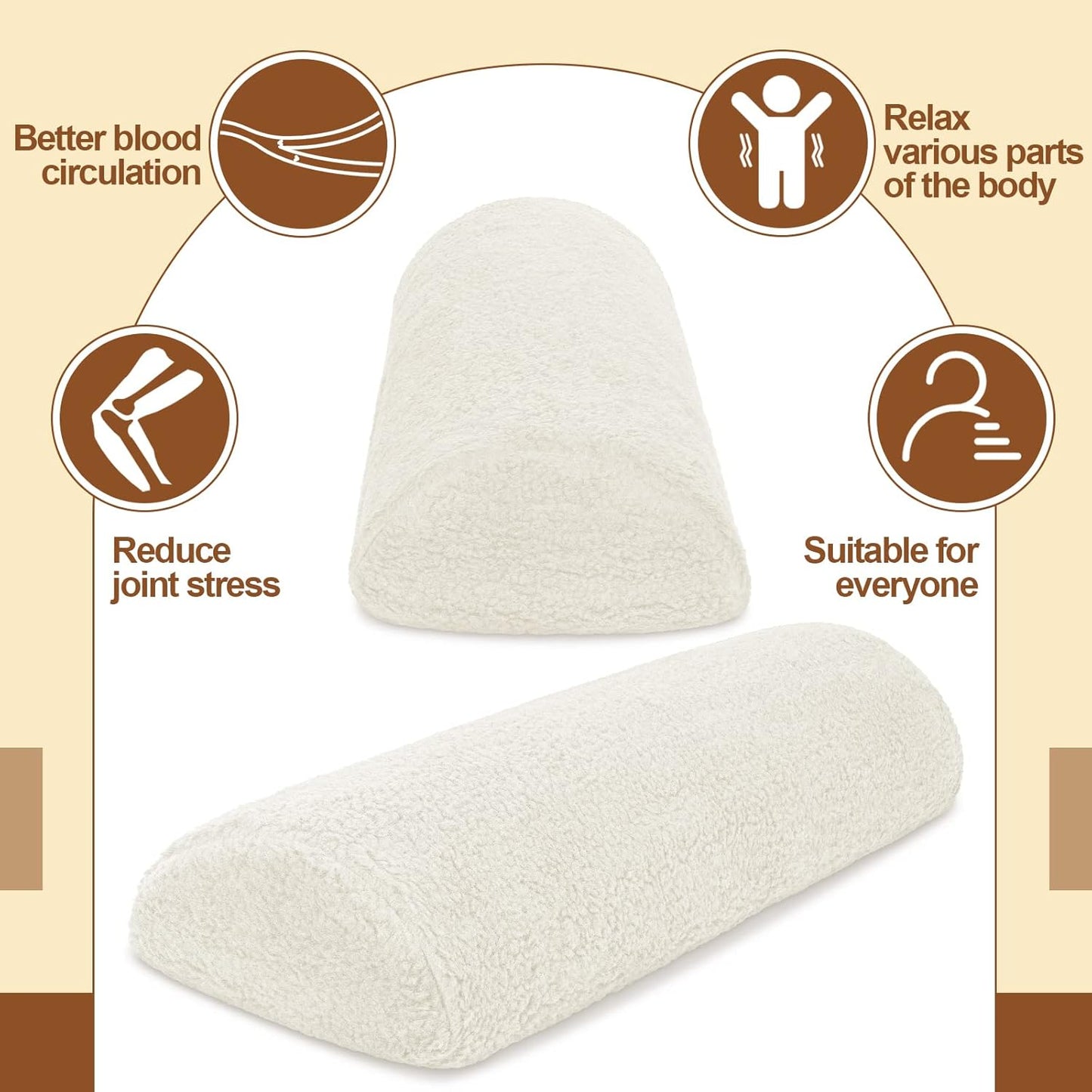 Sintuff Recliner Leg Rest Cushion Sofa Footrest Pillow with Cover Half Moon Bolster Pillow Under Knee Pillow for Sleeping On Back Alleviating Pain, 19.7 x 8 x 3.5 Inch (Coffee)