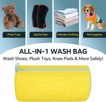 Shoe Washing Machine Bag: 2 Pack Reusable Shoes Cleaning Bags, Light Yellow | Heavy Duty Shoe Laundry Bag for Washer & Dryer, 360° Deep Clean for Sneakers Tennis Shoes, Gifts for Women Men (2pcs)