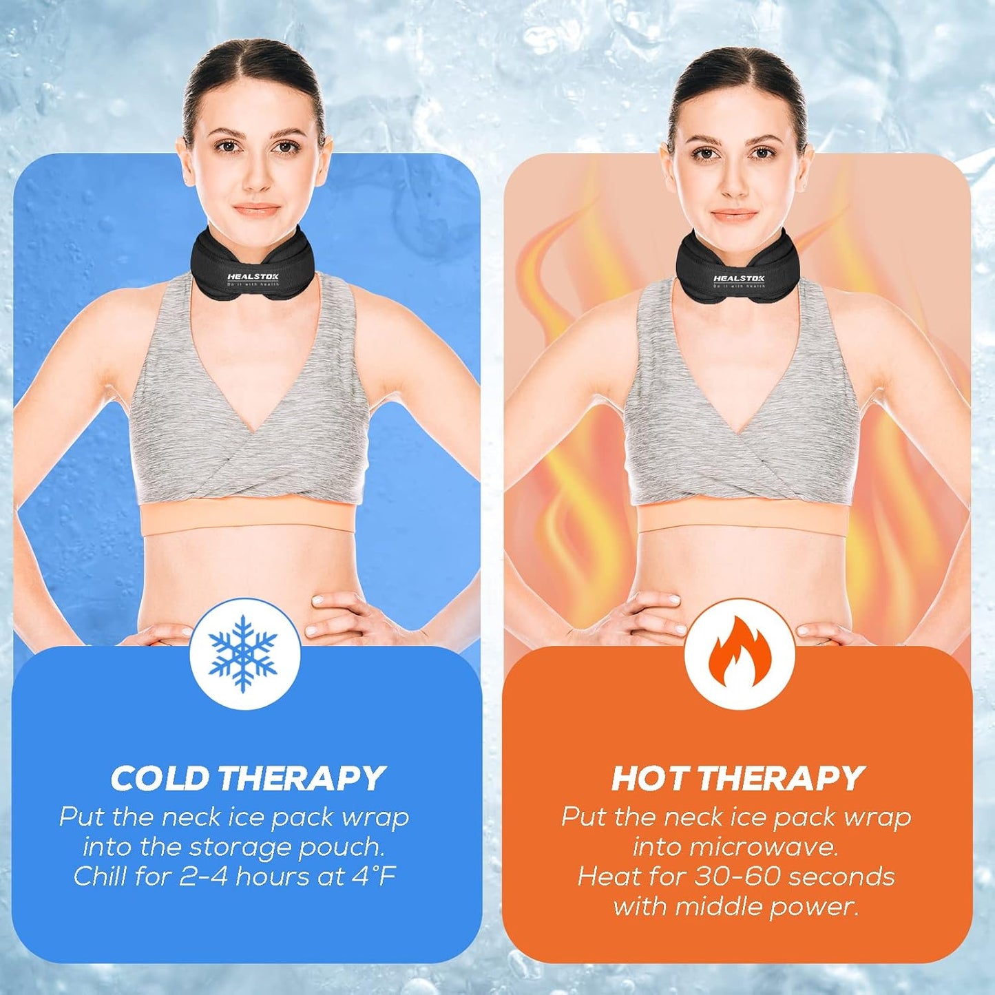Neck Ice Pack Wrap,Cervical Ice Pack,Cold Compress Ice Packs for Injuries Reusable Cold & Hot Therapy Adjustable Flexible Gel Migraine Ice Head Wrap for Neck Pressure (Black)