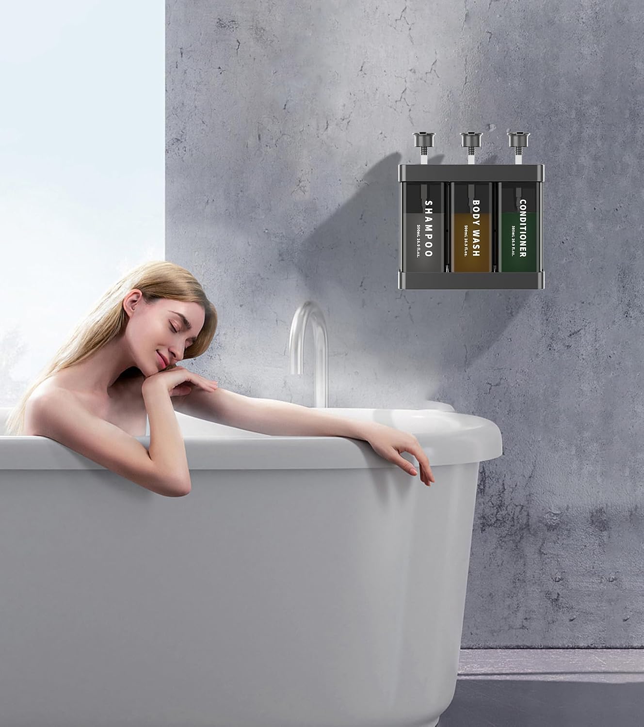 Shampoo and Conditioner Dispenser Shower Soap Dispenser 3 Chamber No Drill, 3 * 16.9 fl.oz Shampoo Dispenser for Shower Wall Mounted Shower Shampoo Dispenser 3 Chamber for Bathroom Hotel Black