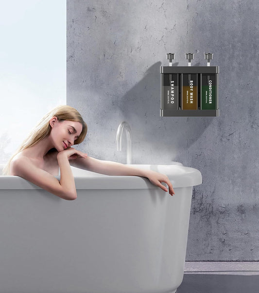 Shampoo and Conditioner Dispenser Shower Soap Dispenser 3 Chamber No Drill, 3 * 16.9 fl.oz Shampoo Dispenser for Shower Wall Mounted Shower Shampoo Dispenser 3 Chamber for Bathroom Hotel Black