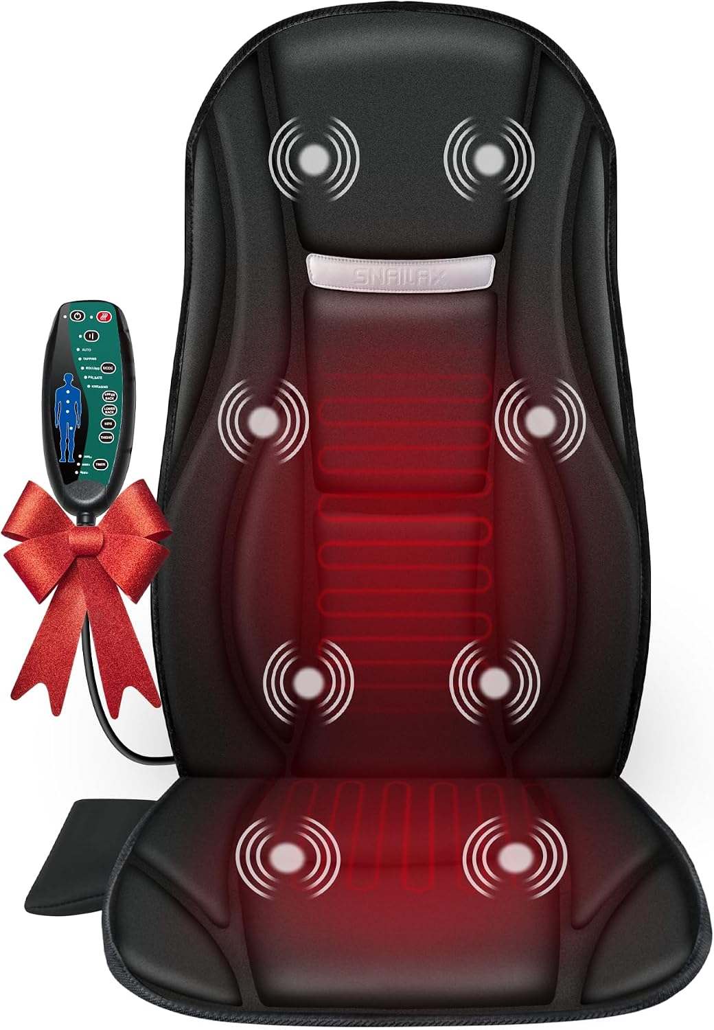 Snailax Vibration Back Massager with Heat, Seat Massager with 8 Vibrating Motors & 5 Modes, Chair Massage Cushion, Massage Pad for Sofa, Recliner, Chair, Home, Office, Gifts for Parents