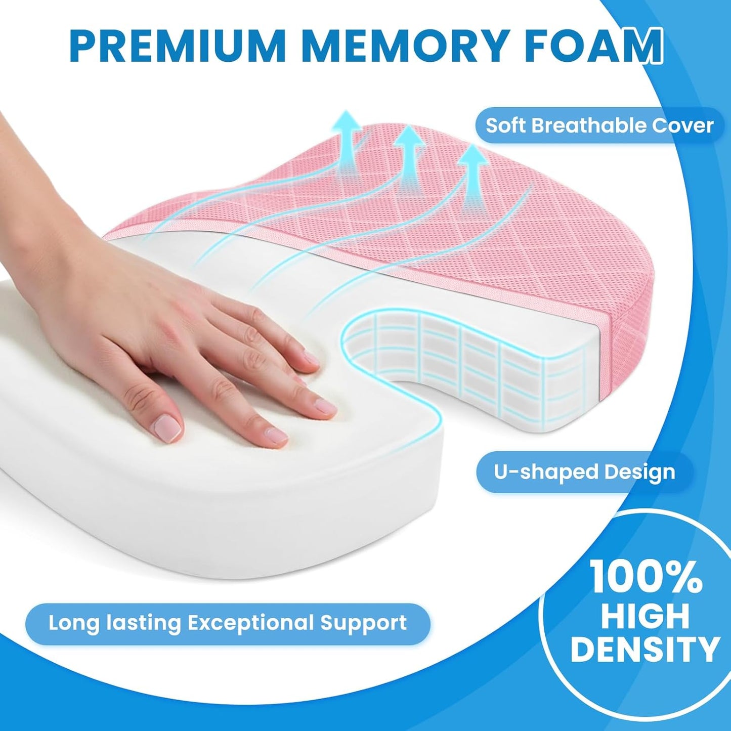 TushGuard Office/ Car Seat Cushion, Non-Slip Sciatica & Back Coccyx Tailbone Pain Relief Chair Pad, Memory Foam Butt Pillow for Computer Desk, Wheelchair, Driving (Black)