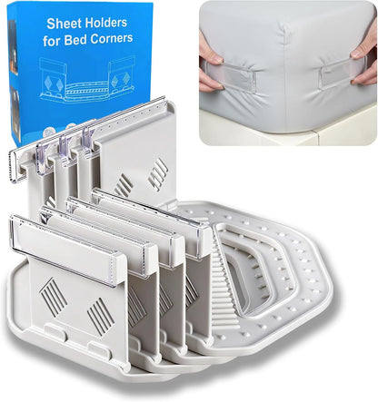 Bed Sheet Holders - 4-Pack Strong Grip Sheet Straps, Keep Sheets in Place on Mattress, Deep Pocket Mattress Sheet Grippers, Universal Fit for All Bed Sizes (White)