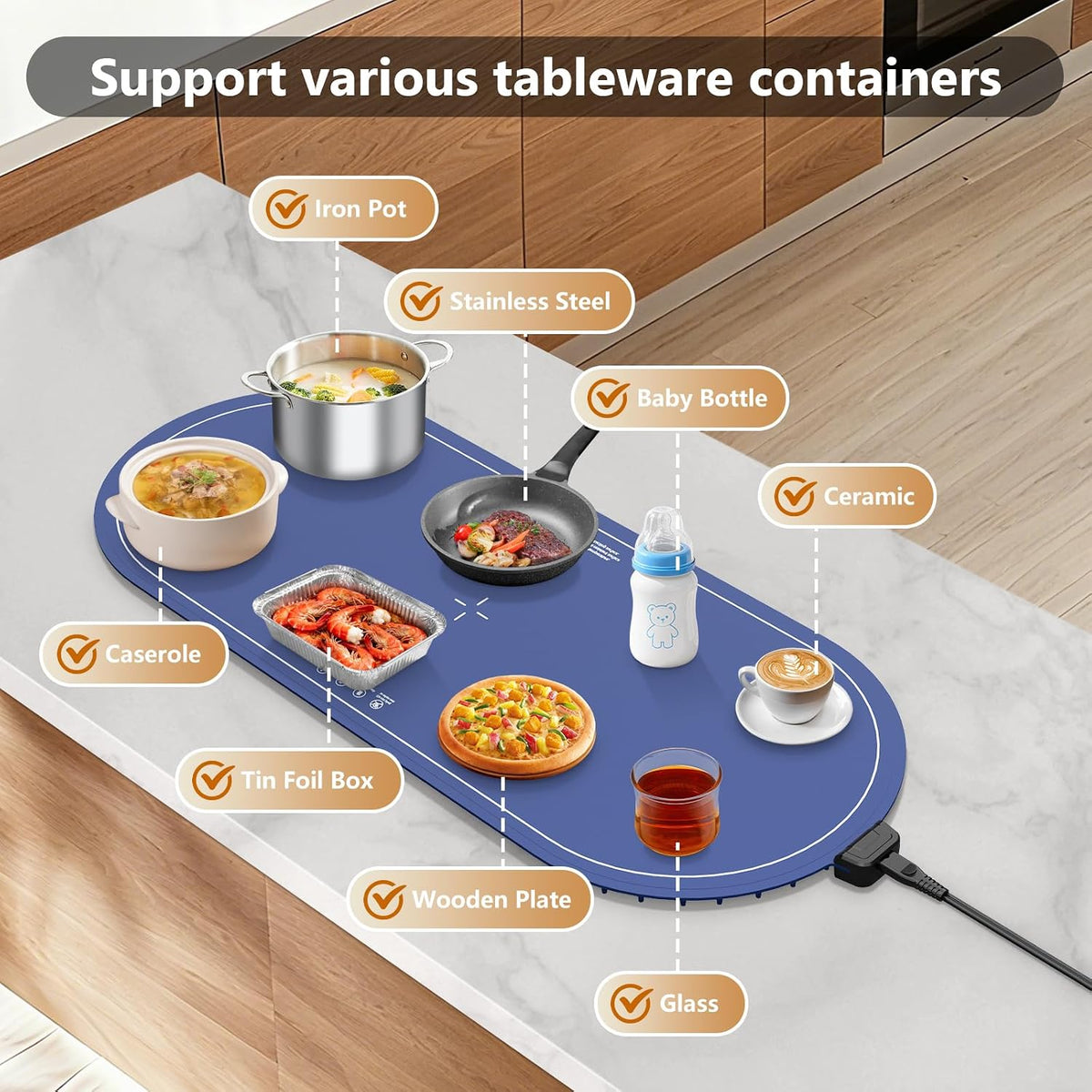 seenlast Warming Mat for Food with Adjustable Temperature Timer,10S Fast Heating Silicone Food Warmers for Parties Buffet and Home Daily,Food Warming Mat with Insulating Pad Raised Feet Protects Table