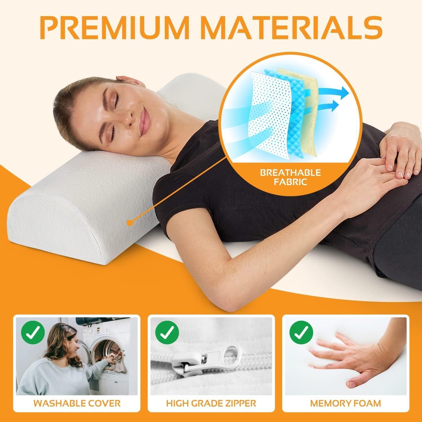 2 Pack Large Half Moon Bolster Pillow for Legs, Knees, Lower Back and Head (2 Pack) Lumbar Support Pillow for Bed, Sleeping | Semi Roll for Ankle and Foot Comfort - Machine Washable Cover, Grey