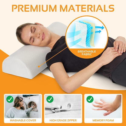 2 Pack Large Half Moon Bolster Pillow for Legs, Knees, Lower Back and Head (2 Pack) Lumbar Support Pillow for Bed, Sleeping | Semi Roll for Ankle and Foot Comfort - Machine Washable Cover, Grey