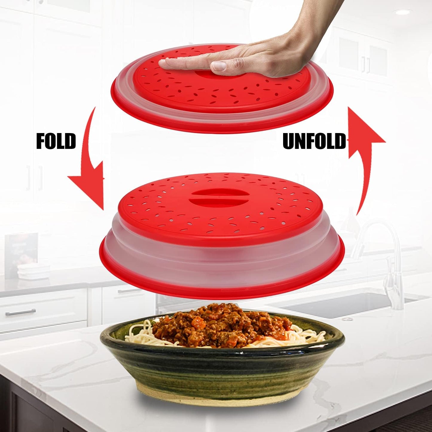 Microwave Cover for Food, Collapsible Microwave Splatter Cover Made of TPR Dishwasher-Safe BPA Free Grey
