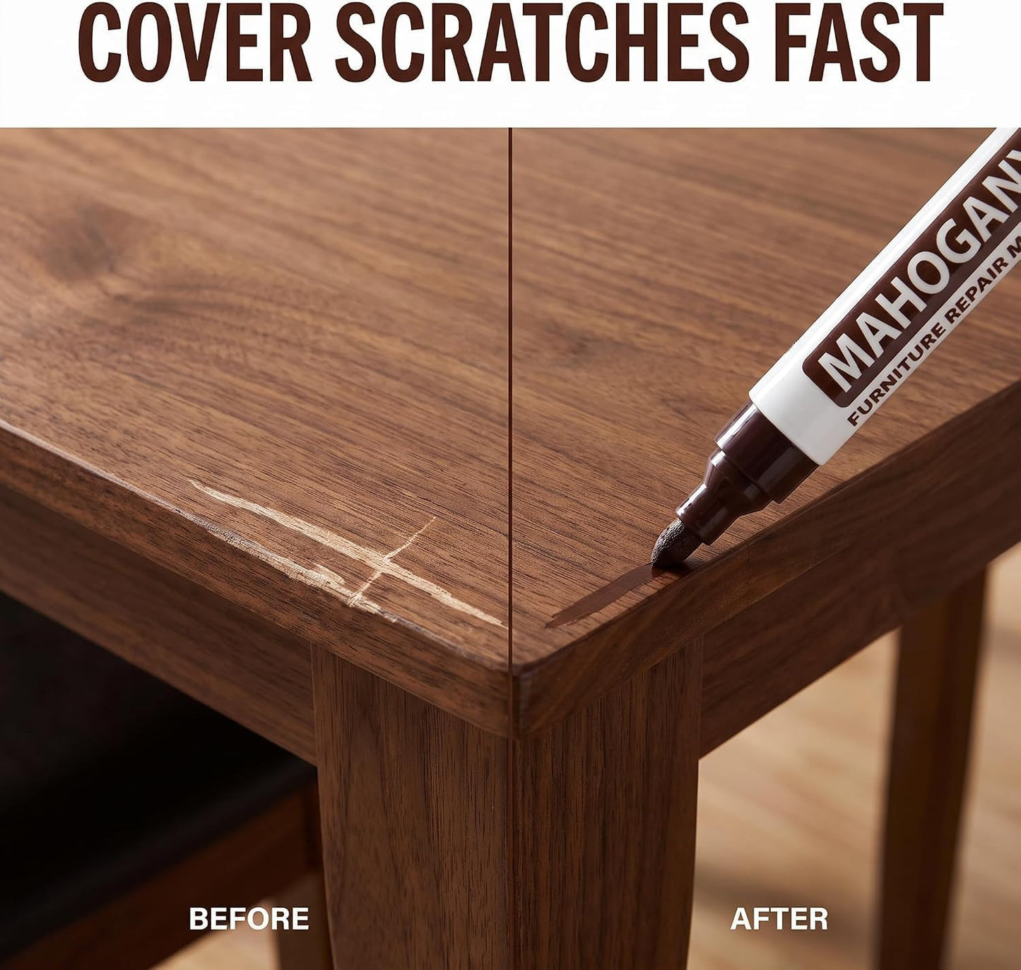 2Pcs Brown Furniture Repair Wood Cabinet Floor Touch Up Markers Scratch Filler Remover - Mahogany,Wood Polish and Care