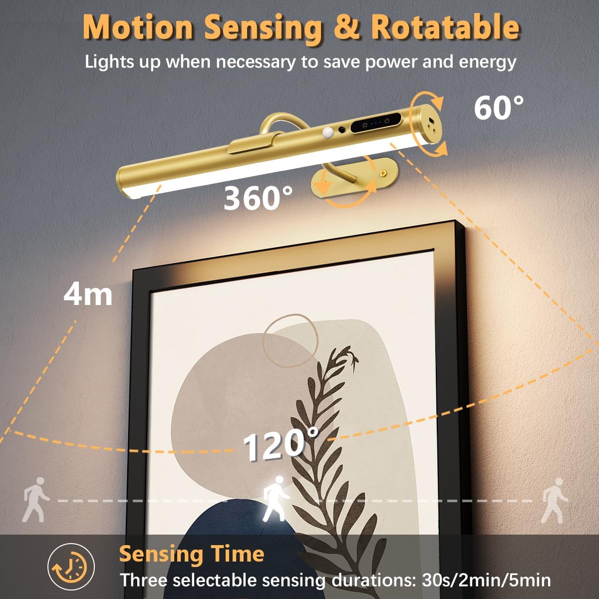Hapfish Motion Sensor Battery Operated Wall Sconce,Wireless Picture Lights