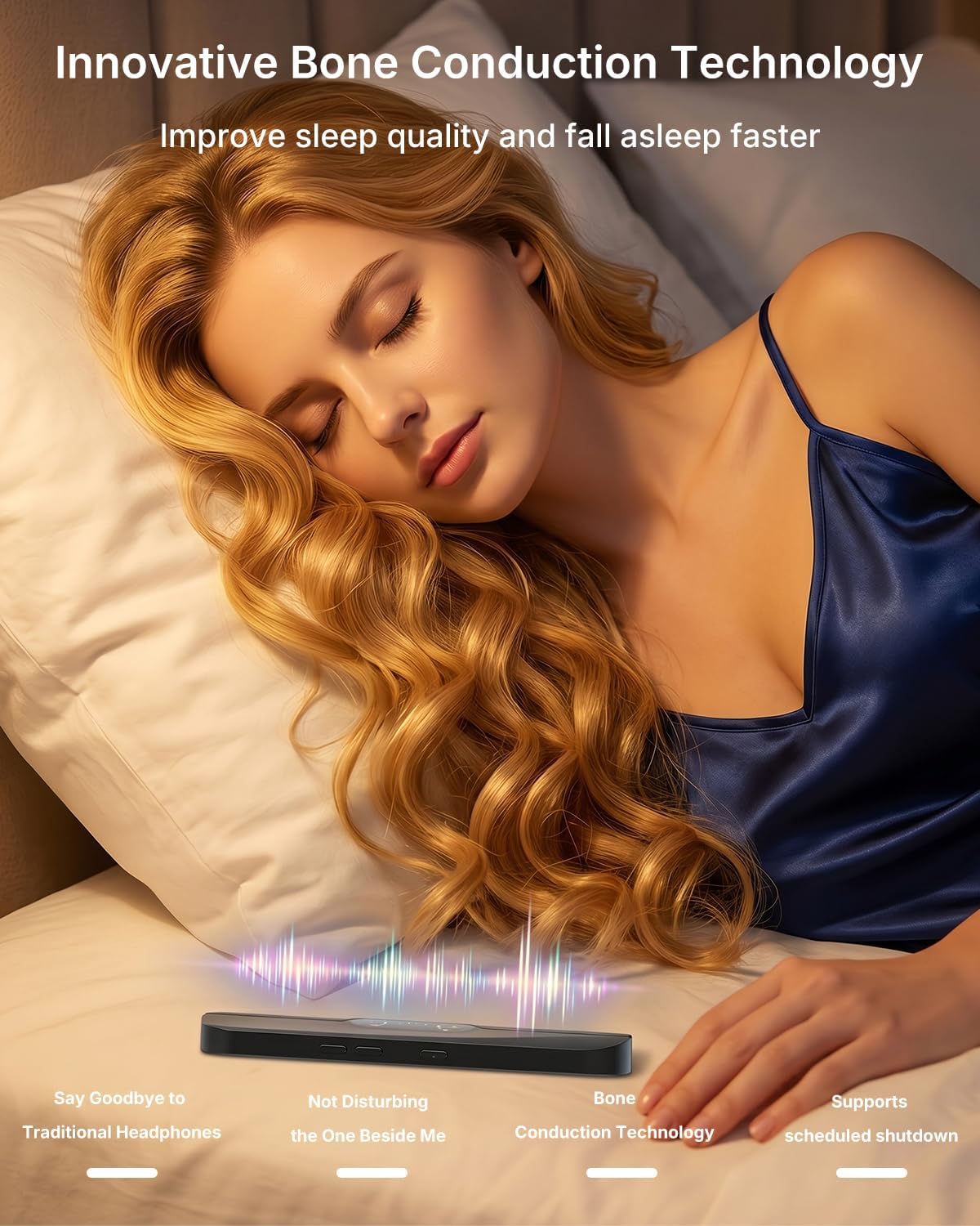 Under Pillow Speaker Bluetooth Bone Conduction– Pillow Speakers for Sleeping with White Noise & Timer, Supports TF Card Portable Under Pillow Speaker for Side Sleepers Sleep Difficulties-Black