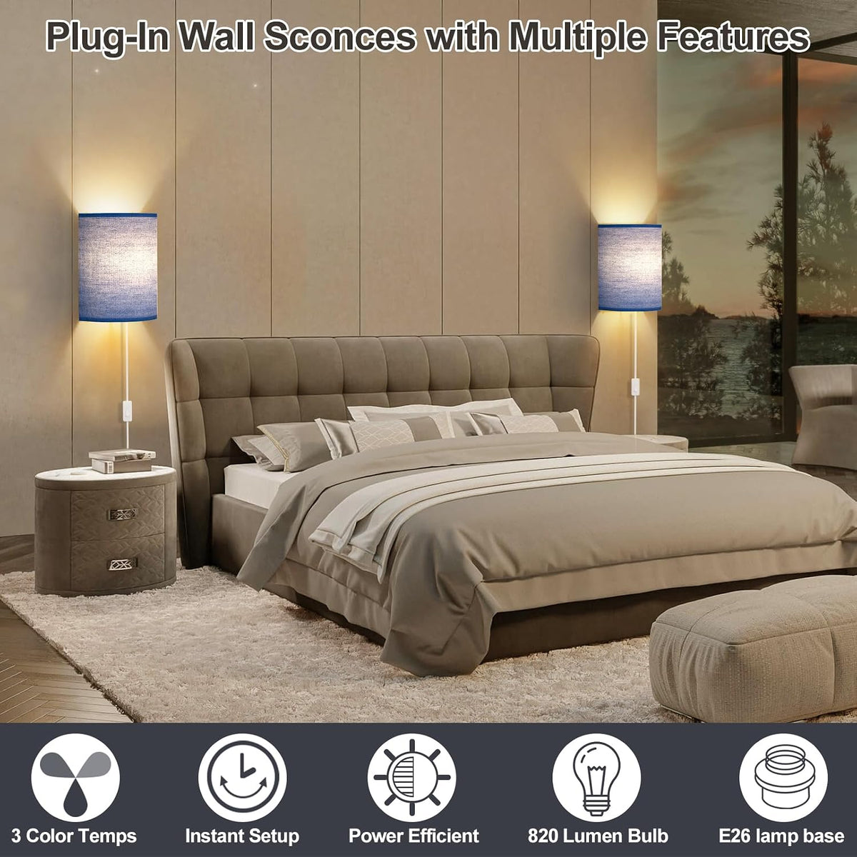 Battery Operated Rechargeable Wall Sconce Set of Two with 10000mAh Battery