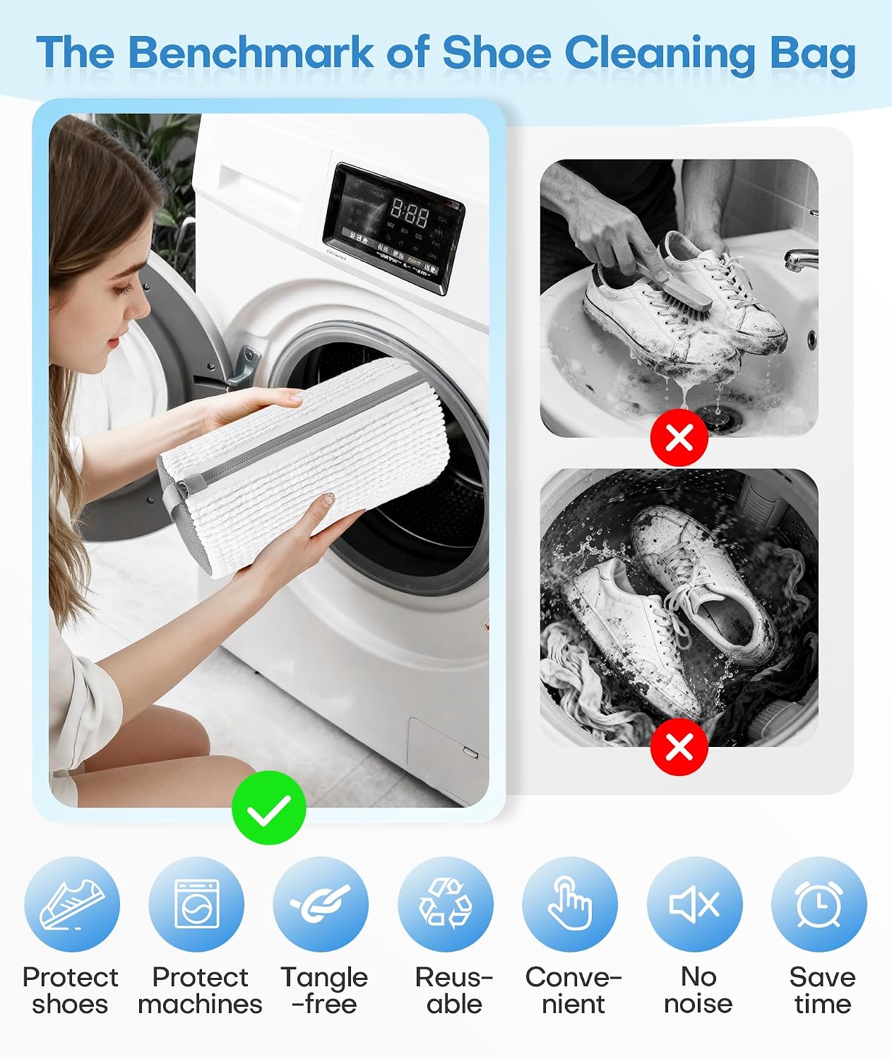 3-IN-1 Laundry & Shoe Washing Machine Bag : Laundry Shoe Bag for Washer & Dryer,Shoe Cleaning Bag for Sneakers,Tennis,Self-locking Zipper & Microfiber,Include 3 Laundry Bag & 2 Shoe Bag