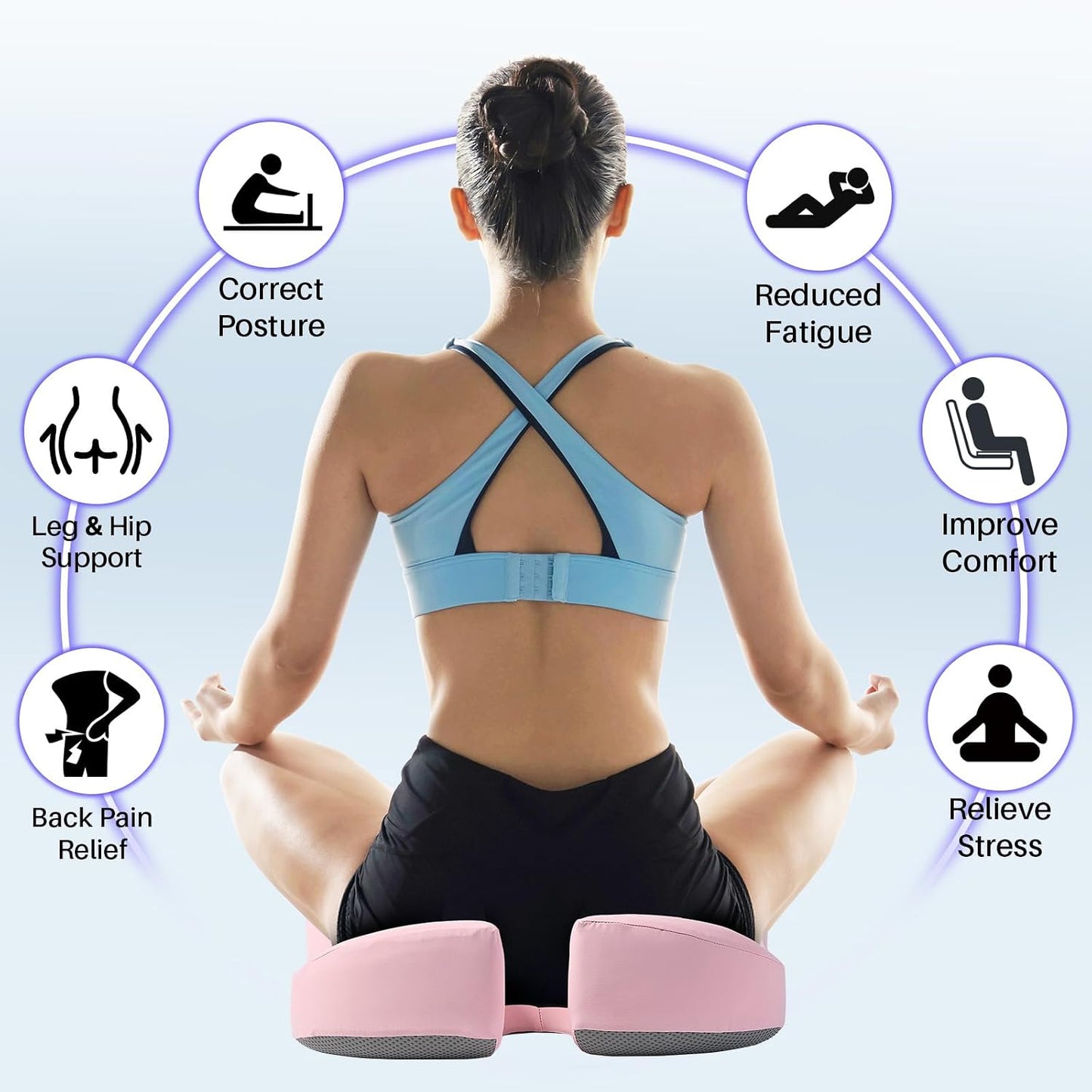 Ergonomic Seat Cushion, Office Chair Cushion for Sciatica Support, Pink | Office Seat Cushion for Tailbone Pain Relief, Sciatica, Hip, Coccyx Cushion for Car, Memory Foam Chair Pad for Long Sitting