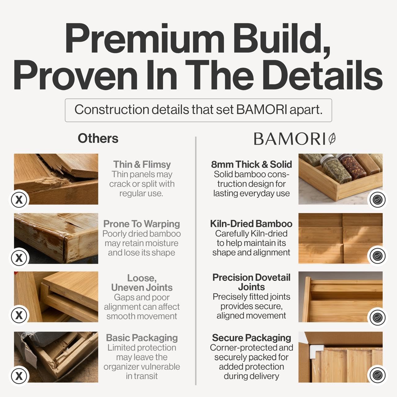 Bamboo Spice Drawer Organizer, Expandable 12 to 23 Inch Insert Holds 48 Jars, 4 Tier Seasoning Rack for Kitchen Drawer or Countertop, Adjustable Wood Spice Organizer