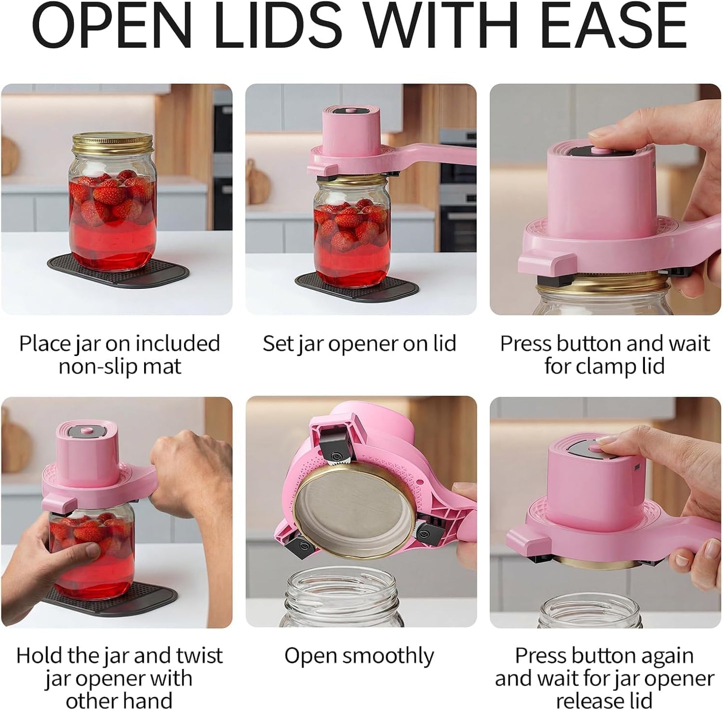 Electric Jar Opener for Seniors with Arthritis, TFCC & Weak Hands Black | Patented Power-Grip Auto-Tighten Manual Lid Opener, Rechargeable 2-in-1 Jar & Bottle Opener with Storage Hook & Non-Slip Pad