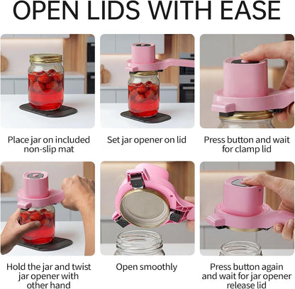 Electric Jar Opener for Seniors with Arthritis, TFCC & Weak Hands Black | Patented Power-Grip Auto-Tighten Manual Lid Opener, Rechargeable 2-in-1 Jar & Bottle Opener with Storage Hook & Non-Slip Pad