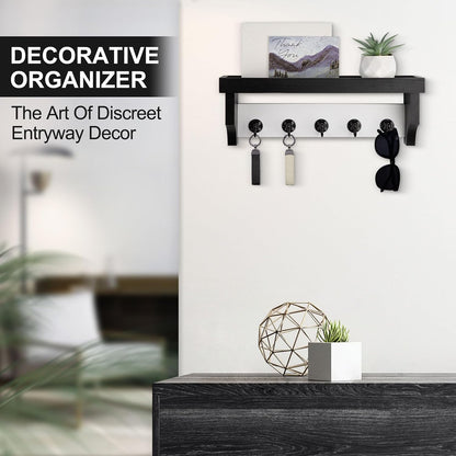 Key and Mail Holder Wall Mount, Mail Organizer with 5 Key Hooks | Key Holder with Shelf, Key Holder for Coat, Dog Leash, Home Decor Rack, Entry Way Organizer