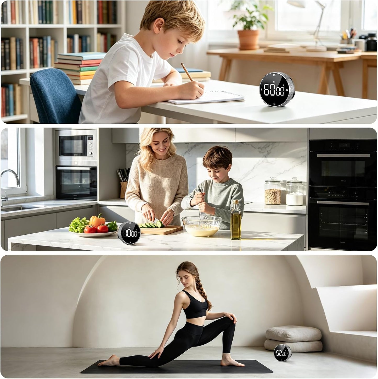 Digital Kitchen Timer with Magnetic - Visual Timer with Large LED Display, Pomodoro Classroom Timers with 3-Preset Times, Volume Adjustable, Countdown & Count Up Timers for Cooking
