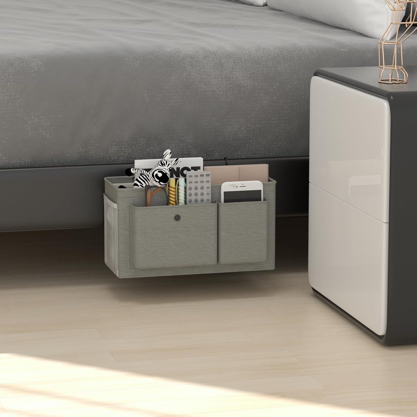 Bedside Caddy Bedside Storage Hanging Organizer for Bunk Dorm Bed Rail | Bed Caddy with Hooks, Top Bunks and Dorm Essentials for Water, Tissues, Tablets, Books, Phones, Remotes and Other Necessories