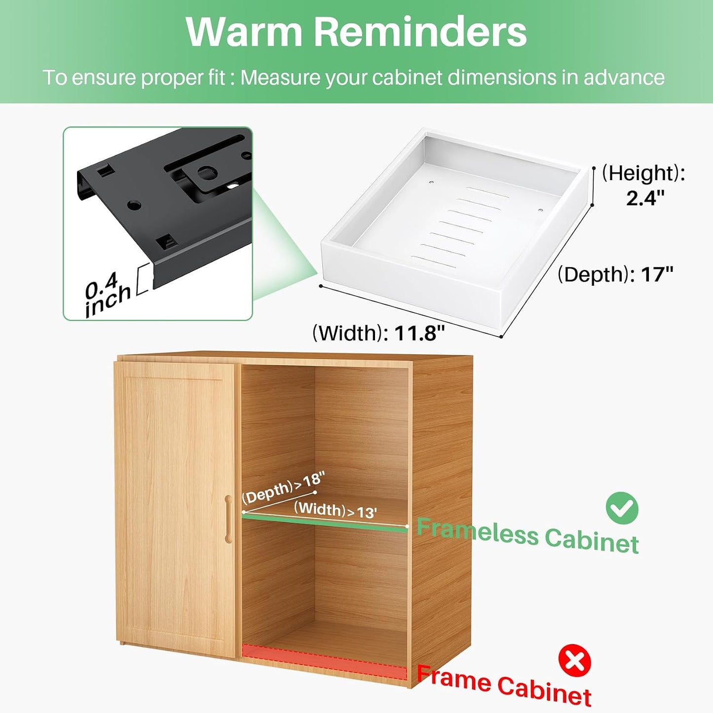 Pull out Cabinet Organizer, 21"Deep, Heavy Duty Full-Extension Slide out Drawers for Kitchen Cabinets with Nano Adhesive, Roll Out Shelf Sliding Cabinet for Pots, Bathroom, Pantry, Under Sink, White