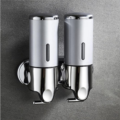 3 in 1 Chamber Wall Mounted Shampoo and Conditioner Dispenser (Silver) | No Drill Shower Soap Dispenser for Bathroom & Hotel Leak-Proof Pumps, Easy Installation and Large Capacity