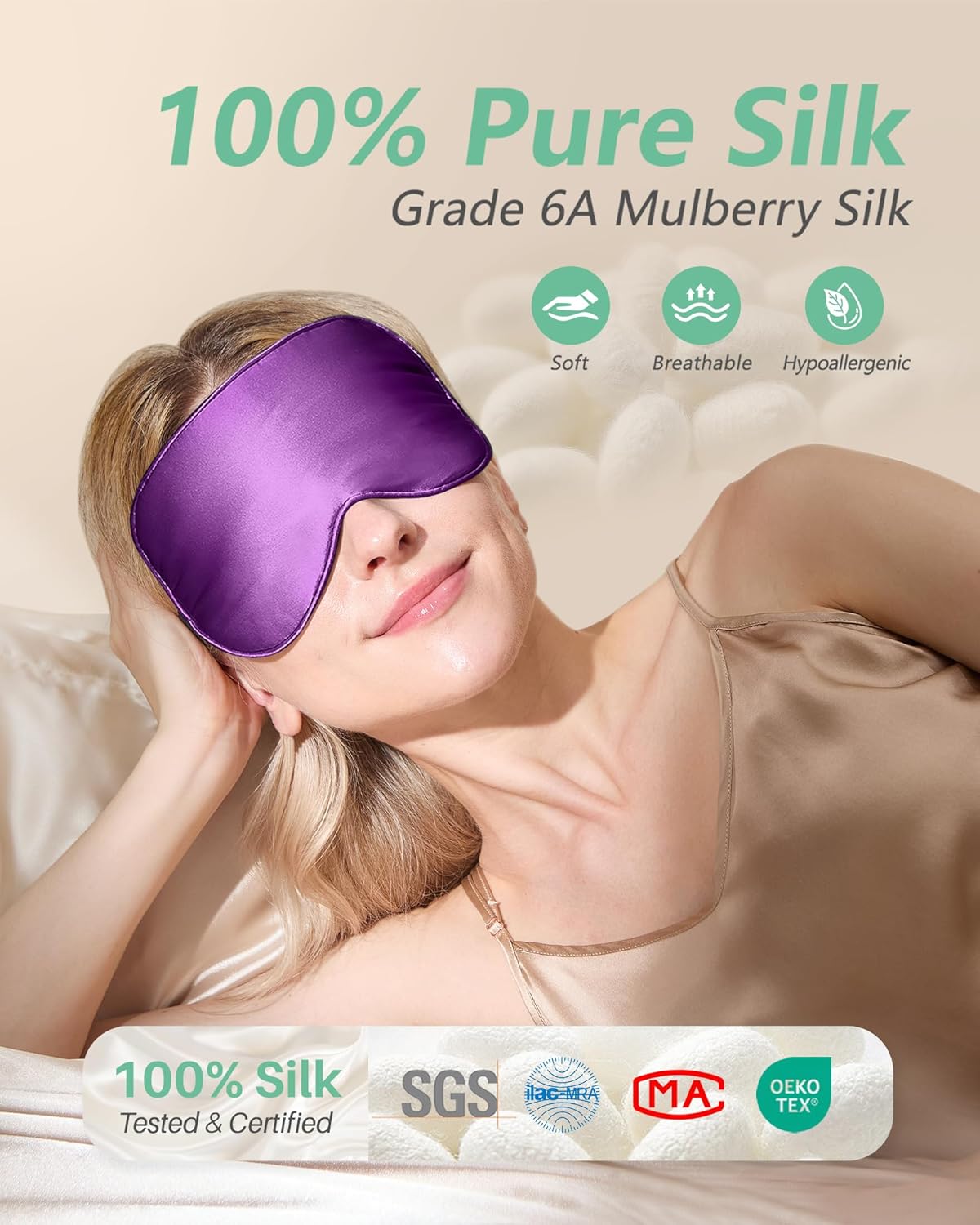 BeeVines 100% Mulberry Silk Sleep Mask, Light Blocking Eye Masks (2 Packs)