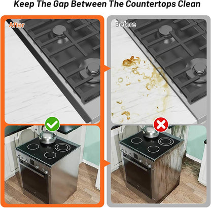 Stainless Steel Stove Gap Covers (2PCS),Stove Gap Filler,Range Trim Kit,Stove Guard for Kitchen Oven Gap Between Stovetop and Counter,Easy Clean Heat Resistant,Adjustable Length 13.8'' to 27.5'',Black