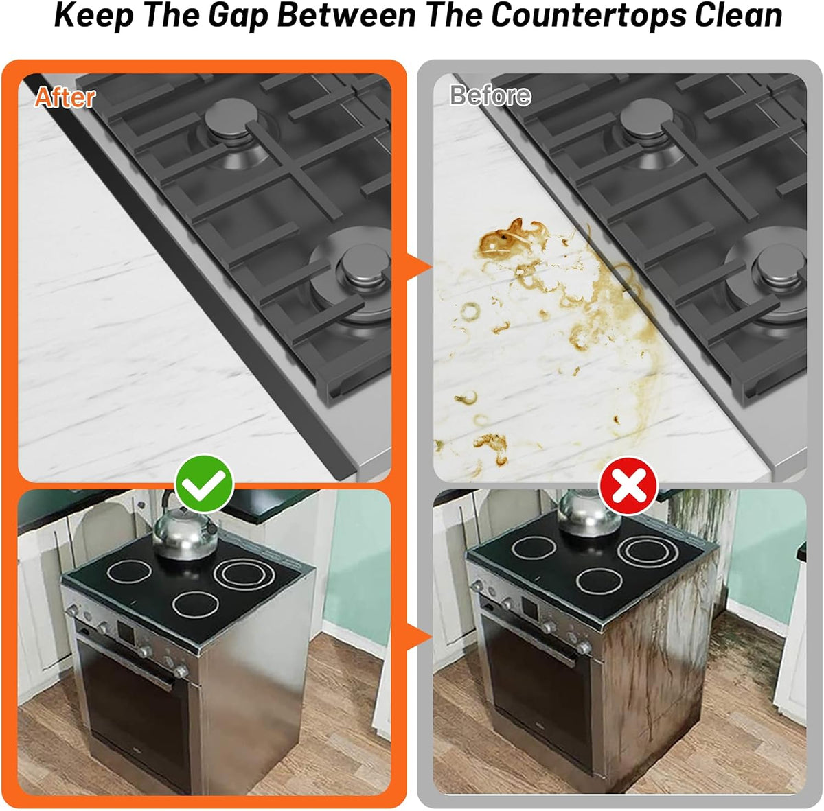 Stainless Steel Stove Gap Covers (2PCS),Stove Gap Filler,Range Trim Kit,Stove Guard for Kitchen Oven Gap Between Stovetop and Counter,Easy Clean Heat Resistant,Adjustable Length 13.8'' to 27.5'',Black