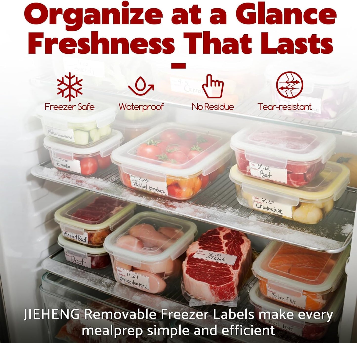 JIEHENG 350Pcs Removable Freezer Labels,1x3 inch Food Labels with 2 Colors | Easy Application,Strong Adhesion,Easy Peel off Labels for Food Storage
