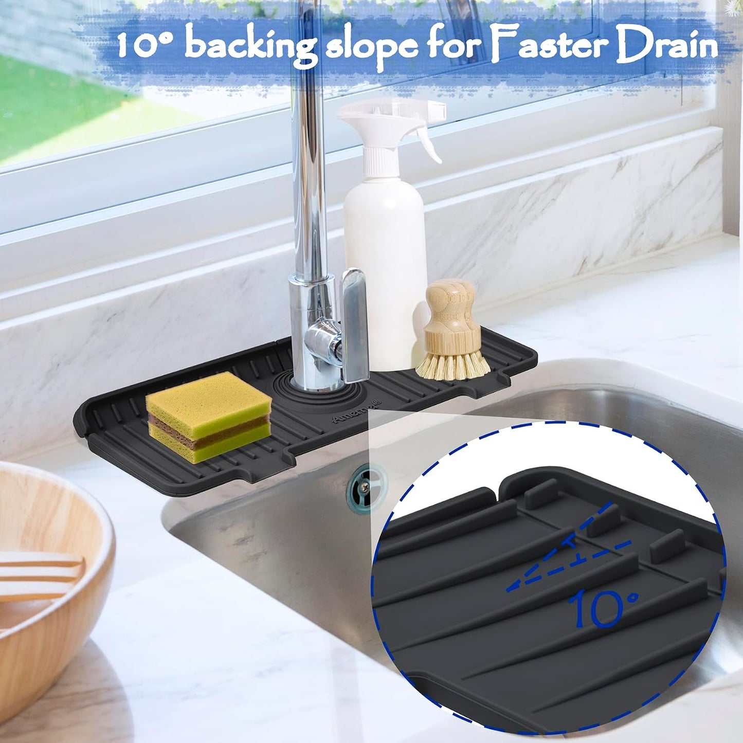 Kitchen Sink Splash Guard, 20IN Longer Silicone Faucet Guard & Draining Mat, Bathroom and Kitchen Sink Organizer, Sink Faucet Mat Water Splash Guard Behind Faucet Accessories Gadget, 20” x 5.5”, White