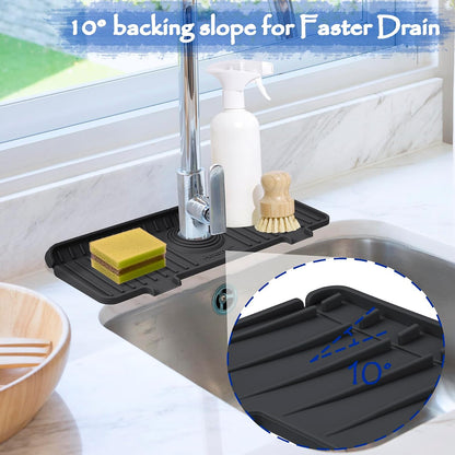 Kitchen Sink Splash Guard, 20IN Longer Silicone Faucet Guard & Draining Mat, Bathroom and Kitchen Sink Organizer, Sink Faucet Mat Water Splash Guard Behind Faucet Accessories Gadget, 20” x 5.5”, White