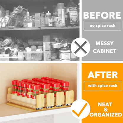 SpaceAid Bamboo Pull Out Spice Rack Organizer for Cabinet, Heavy Duty Slide Out Seasoning Kitchen Pantry Sliding Vertical Organization, 7.6" Wide, 3 Drawers(2" Wide), 2-Tier, Natural
