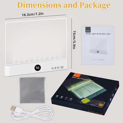 LED Reading Book Page Light - USB Rechargeable Flat Books Night Lamp - Smart Clear Read Booklight Panel - Dimmable Plate with 3 Colors & Timer - Portable Eye Care Reading Light for Bed Time (White)