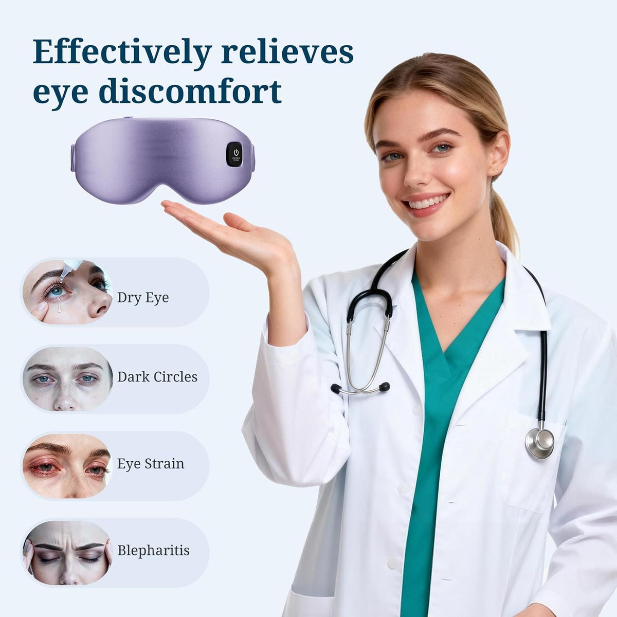 100% Silk Wireless Heated Eye Mask with Cooling & Washable Shells-Black