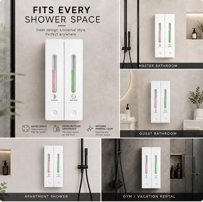 Shampoo and Conditioner Dispenser - Wall-Mounted 3-Chamber Shower Soap Dispenser, No-Drill, 1200ML Capacity, for Bathroom & Hotel
