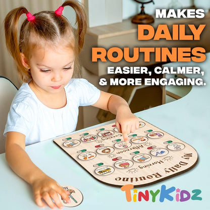 Daily Routine Chart for Kids, Visual Schedule, Routine Chart for Toddlers 3-5, Morning Bedtime Routine Chart for Toddlers, Wooden Chore Chart for Kids