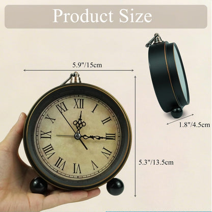 Vintage Analog Alarm Clock, 5.5 inch Hangable Super Silent Non Ticking Clock for Living Room, Bedroom, Desk, Gift Clock for Children Adults and Artist(Arabic)