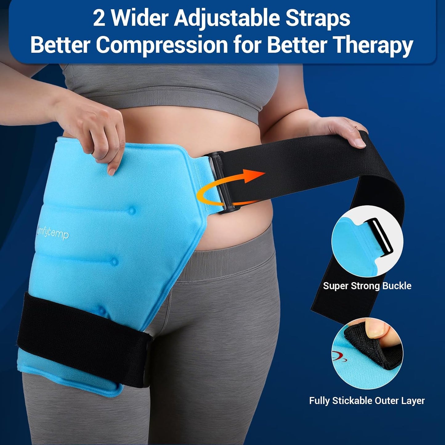 Comfytemp Hip Ice Pack Wrap for Sciatica Pain Relief, Hip Replacement Kit After Surgery, Reusable Gel Ice Pack for Injuries, Hot Cold Compress Recovery Items, Fathers Day Dad Gifts for Men, Blue (S/M)
