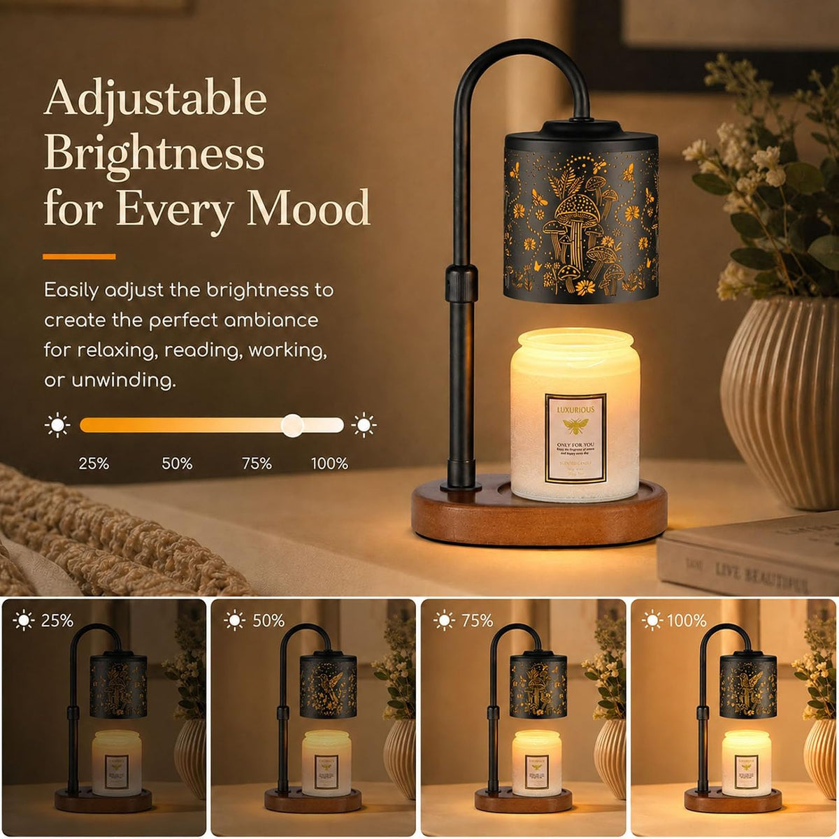 Dimmable Candle Warmer Lamp with Timer Adjustable Height for Scented Jar Candles Electric Candle Wax Melt Warmer for Home Decor Christmas Birthday Gifts for Women Mom(Hummingbird)