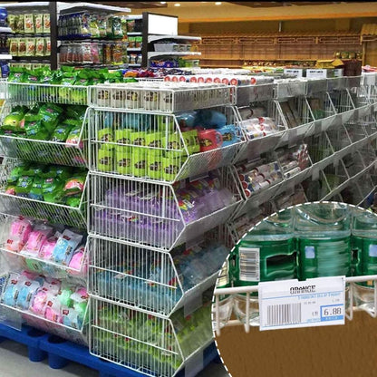 Meetory 50 PCS Clear Plastic Label Holders for Wire Shelf Retail Price Label, Basket Bin Labels Clip On, Labels for Storage Bins, Merchandise Sign Display Holder for Supermarket,Label Papers Included