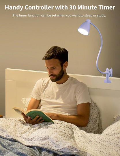 BOHON Desk Lamp 5 Color Modes 10 Brightness Dimmer Reading Light Black | 10W 38 LED Clamp Lamp with Auto Off Timer 360° Flexible Neck Clip on Light for Bed Bedside, AC Adapter Include