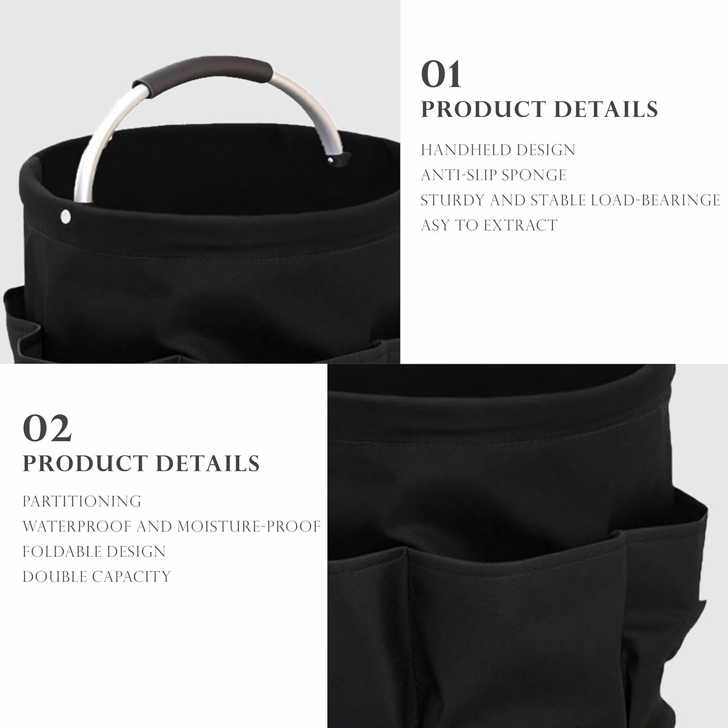 Cleaning Caddy with Handle,Cleaning Supplies 17L Foldable Storage Basket | Portable Multi Bucket Organiser Mop Bucket for Home Garden (Black)-11 x 11inches