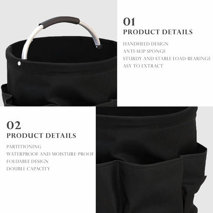 Cleaning Caddy with Handle,Cleaning Supplies 17L Foldable Storage Basket | Portable Multi Bucket Organiser Mop Bucket for Home Garden (Black)-11 x 11inches