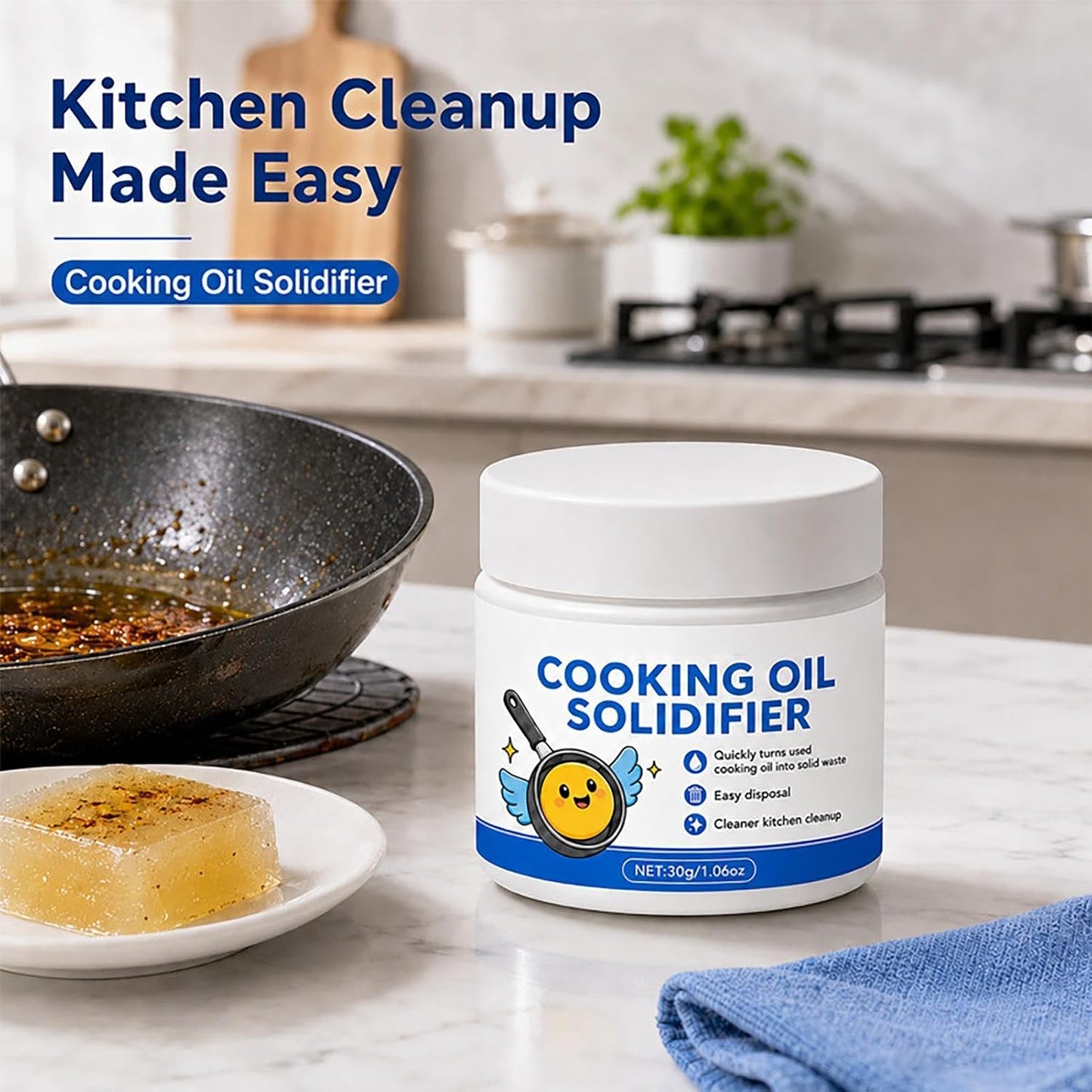 Natural Oil Solidifier Powder 30ml Fast Acting Kitchen Grease Remover Aid | Solidifies Used Frying Oil for Easy Disposal, Ideal for Deep Fryer, Pan, Grill, Oven, Stove, Restaurant & Household Kitchens