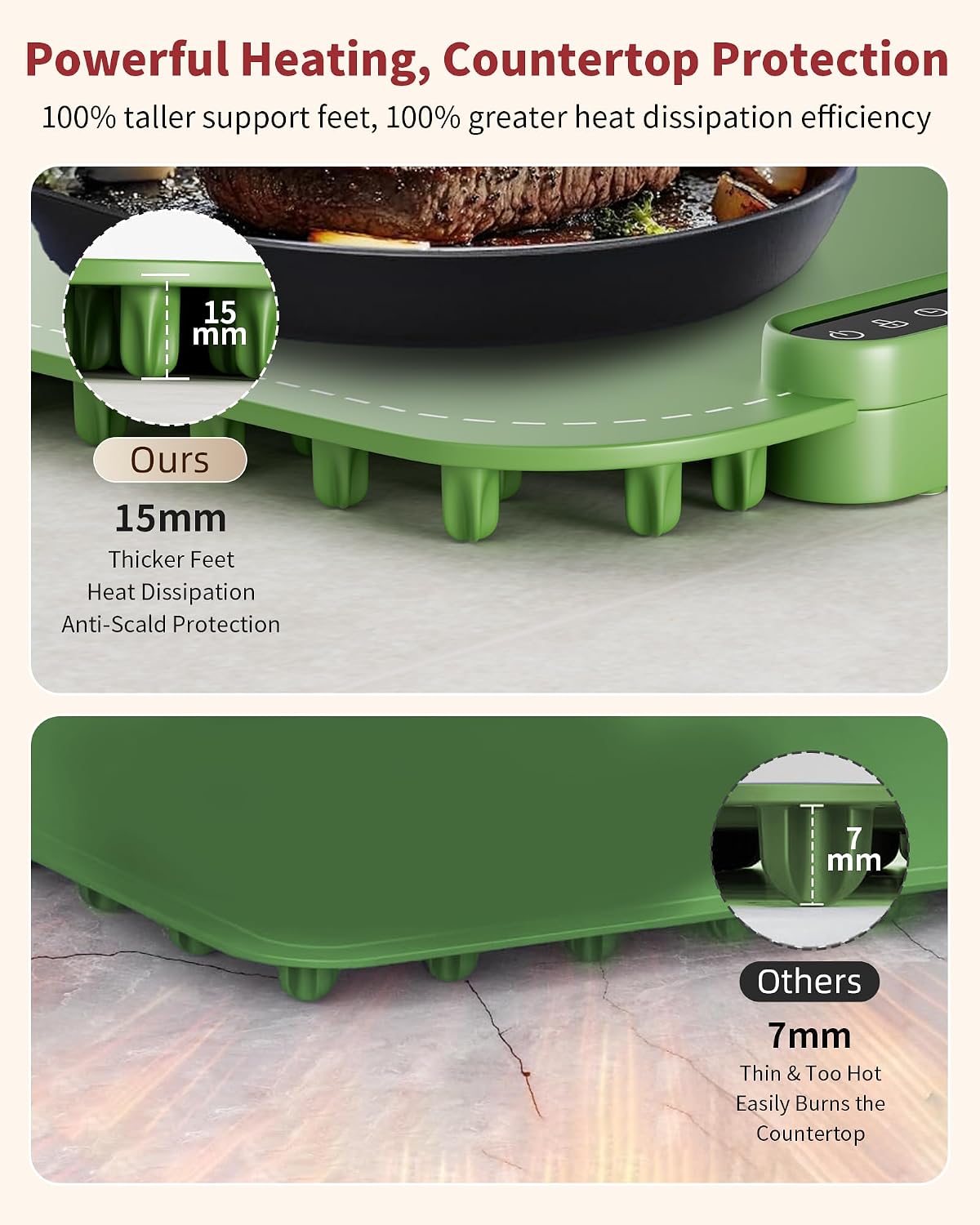 Warming Mat for Food, Upgraded Fast-Heating Electric Warming Tray with 7 Temp Levels & 8 Timers, Buffet Raised Feet & Rollable Silicone Heat Pad, Portable Food Warmer for Home, Party & Travel (Blue)